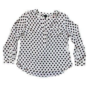 NWT Talbots Womens Large Petite 100% Silk Red & Navy Polka Dot Blouse